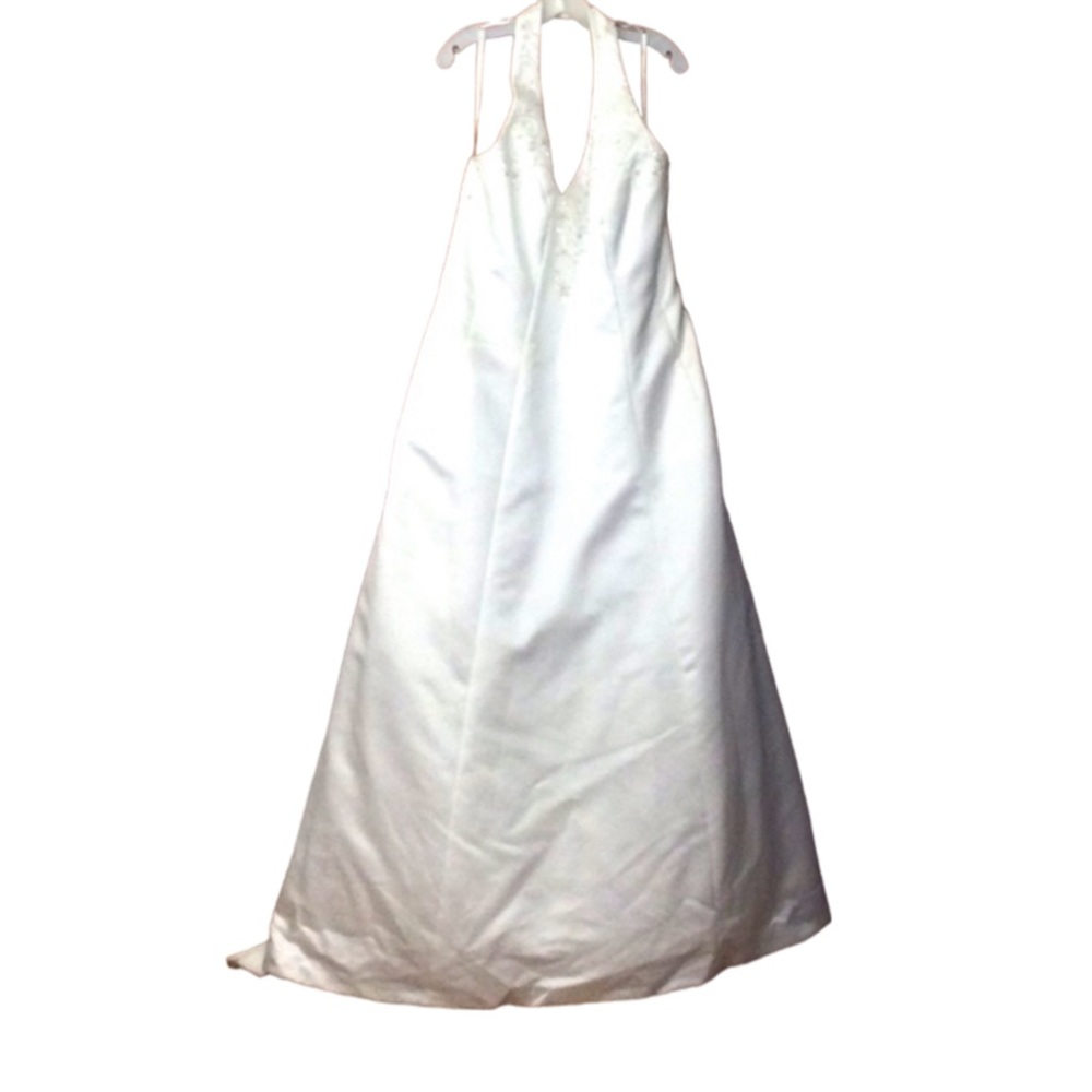 🌞 David’s Bridal beaded detail halter bodice wedding dress women plus size 22Wk